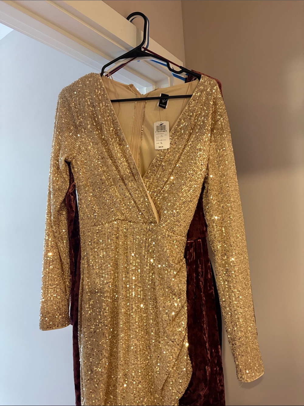 Windsor Gold Sequin Wrap Long Sleeve Dress